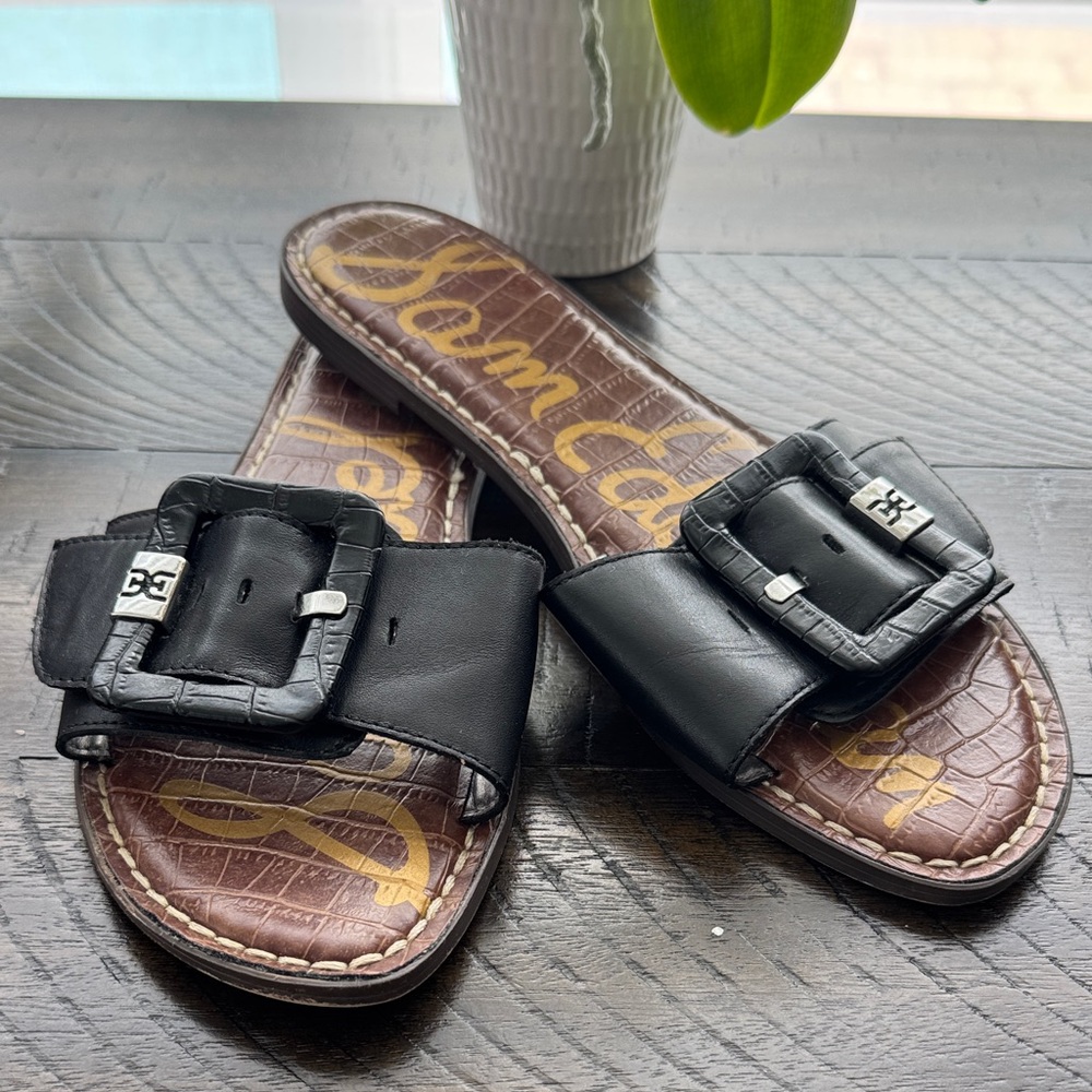 Sam Edelman Black Buckle Slide Sandals
